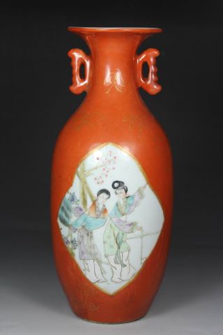 Chinese Handwork Painting Belle Old Porcelain Vase photo