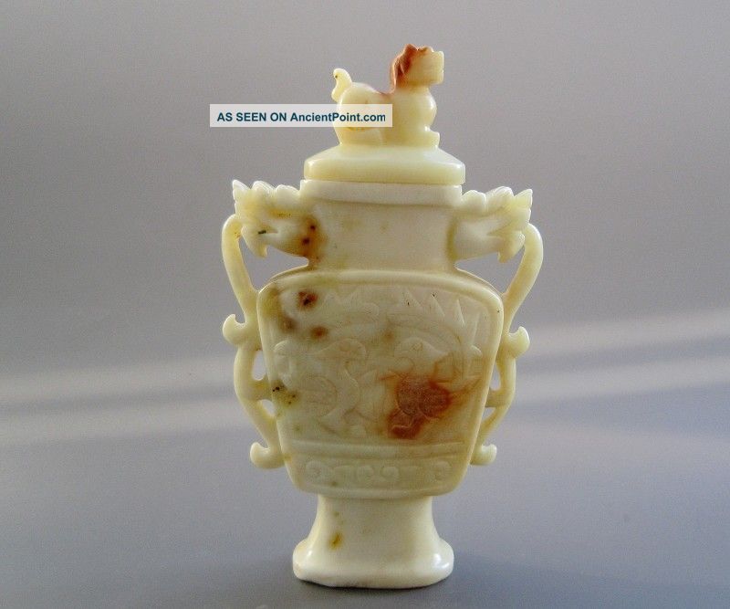 Antique Chinese Old Jade Dragon Ear Phoenix Beast Vase Other photo