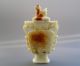 Antique Chinese Old Jade Dragon Ear Phoenix Beast Vase Other photo 1