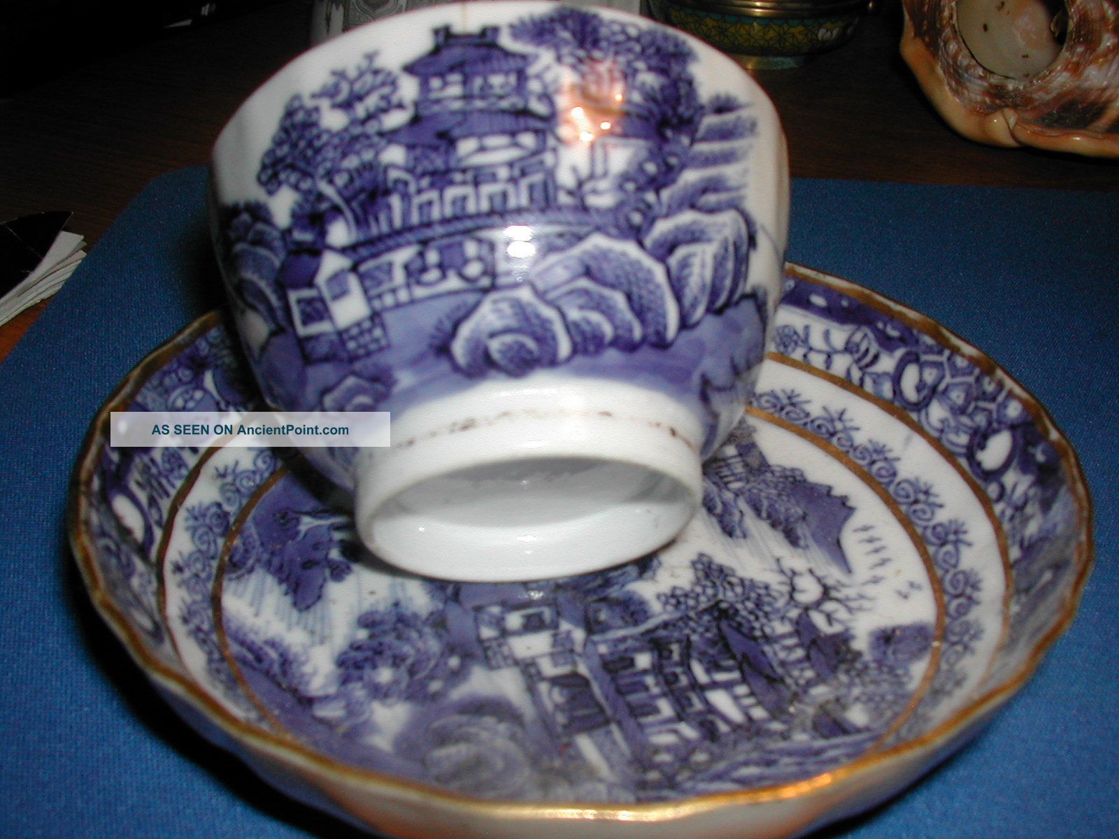 A Very Good Antique Chinese Blue And White 18th C ' Cup +saucer. Porcelain photo