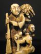 Antique Japanese Ox Bone 象牙 Okimono Carving Figural Group Signed Good Condition Statues photo 2