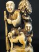 Antique Japanese Ox Bone 象牙 Okimono Carving Figural Group Signed Good Condition Statues photo 3