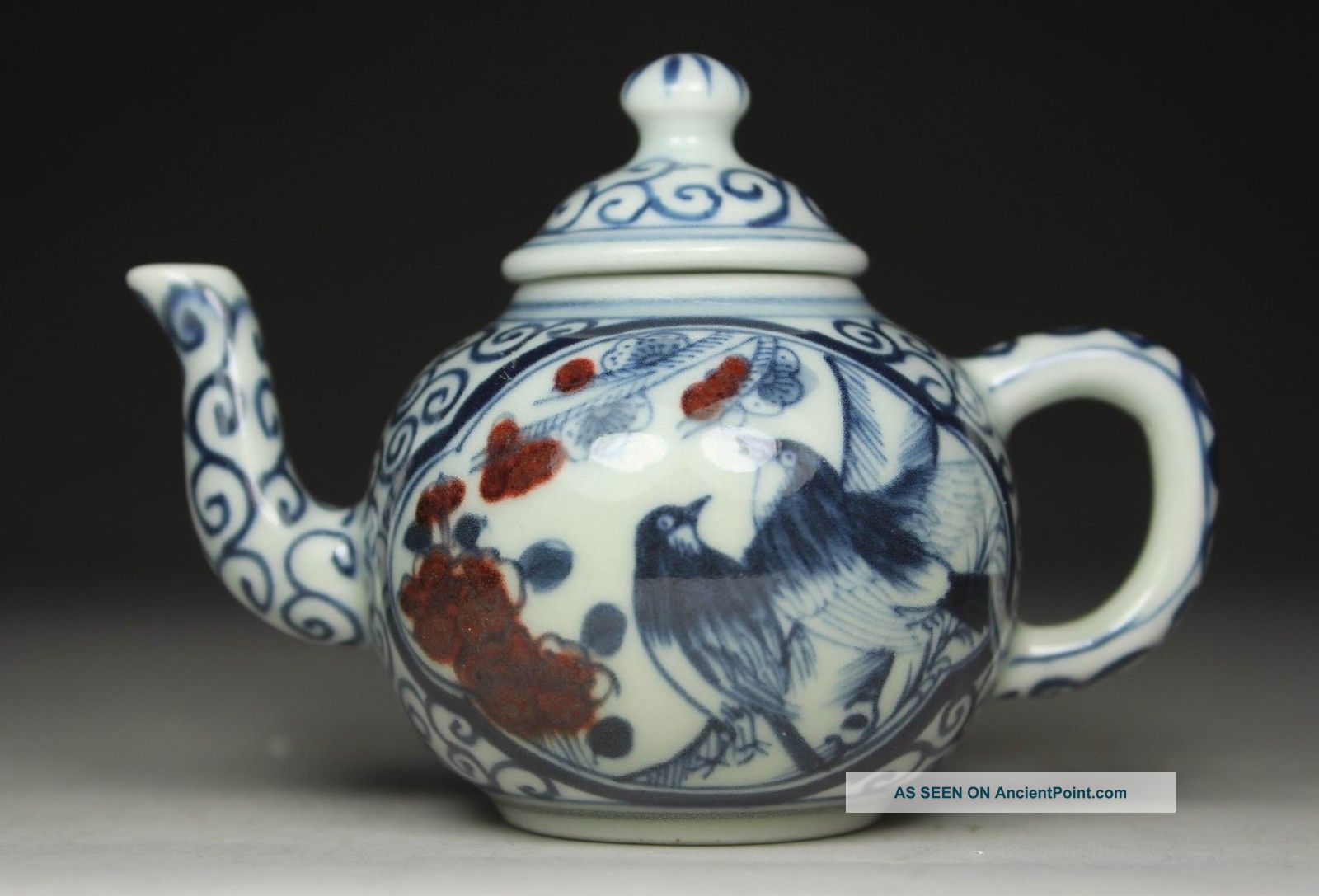 Chinese Handwork Painting Bird Flower Old Porcelain Tea Pot Jade/ Hardstone photo