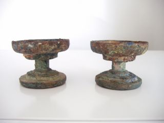Chinese Han Dynasty Pair Of Bronze Candle Holders Or Lamps,  2000 Years Old photo