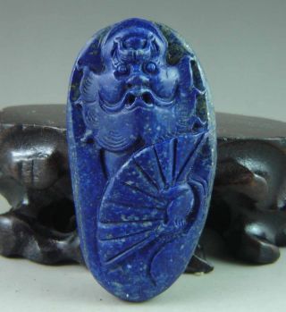 Fine Chinese Old Lapis Lazuli Carved Damo Pendant photo