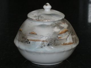 Exquisite Japanese 19th Century Hand Painted Porcelain Sugar Bowl photo