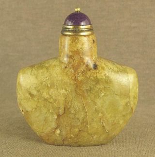 Yellow Chinese Jade Snuff Bottle Coloured Jade Stone Top Lid photo