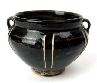 Rare Chinese Black Glaze Porcelain Two - Ear Line Pot photo