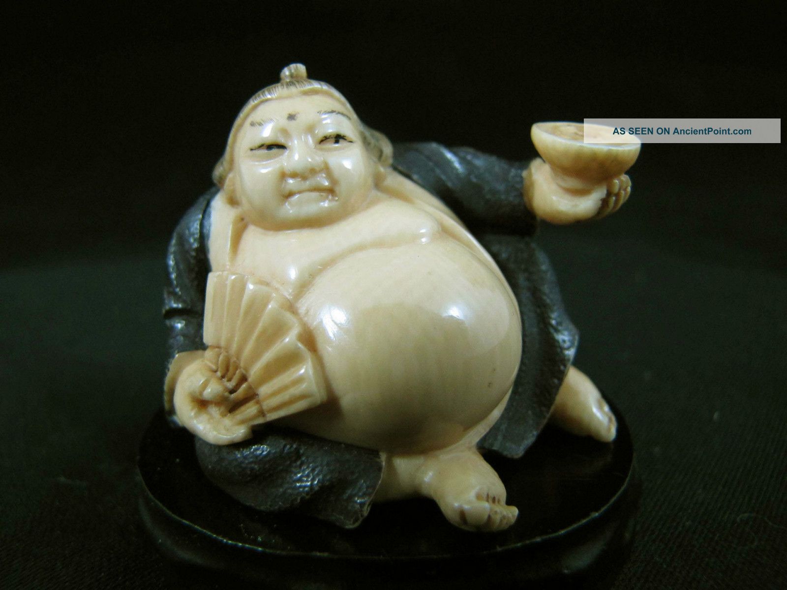 Antique Ox Bone High - Quality Japanese Netsuke Drinking Man Figurine Statue Statues photo