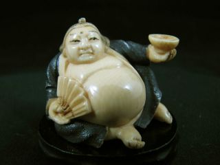 Antique Ox Bone High - Quality Japanese Netsuke Drinking Man Figurine Statue photo