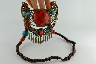 - Asian Old Collectibles Decorated Handwork Tibet Turquoise Necklace photo