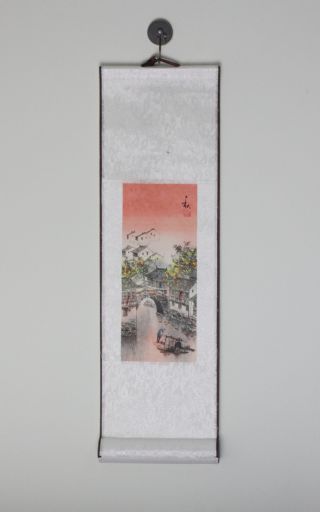 Jiangnan Water Village In Autumn Painting,  Scroll,  Brocade,  Paper, photo