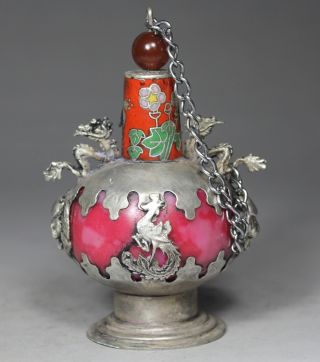 Chinese Old Jade/closionne Handwork Armored Dragon/ Phoenix Snuff Bottle photo