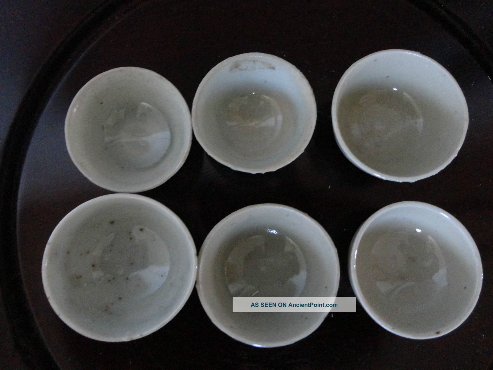 6 Old Tiny Chinese Porcelain Liquor Cups With White/grey Glaze Glasses & Cups photo