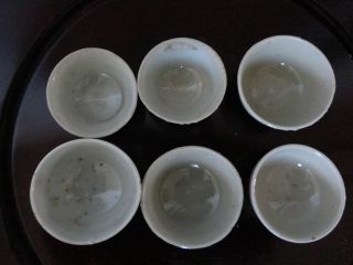 6 Old Tiny Chinese Porcelain Liquor Cups With White/grey Glaze photo