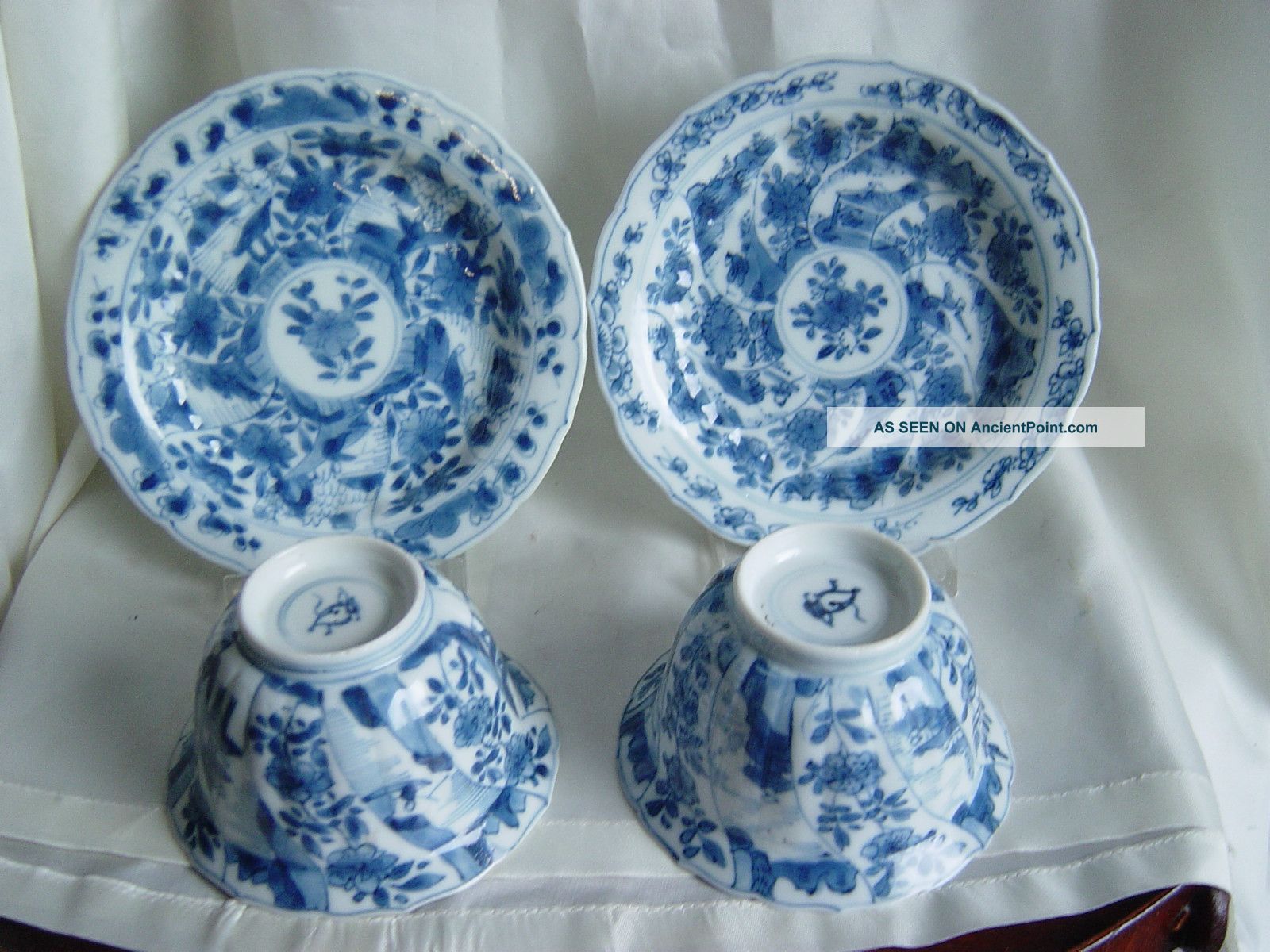 18th Two B/w Chinese Export Porcelain Kangxi Cups/saucers - Signed Bowls photo