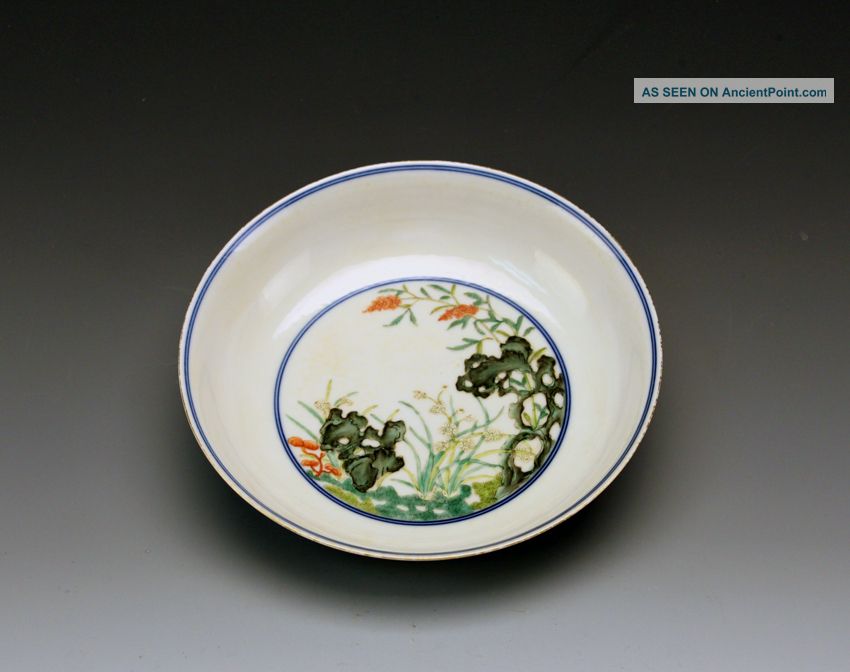 Antique Chinese Qing Qianlong Mk Double Blue Ring Famille Rose Porcelain Plate Plates photo
