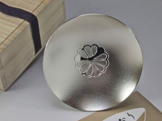Japanese Vintage Valuable Sake Cup Silver - Plating Clover Kiri Wood Box Sakazuk 2 photo