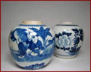 Group Of Two 19c Chinese Export Blue & White Tea Jars,  Perfect, photo