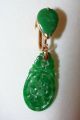 Antique Chinese 22k Gold Emerald Green Jadeite Jade Dangling Screw Back Earrings Other photo 3