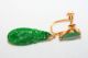 Antique Chinese 22k Gold Emerald Green Jadeite Jade Dangling Screw Back Earrings Other photo 4