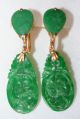 Antique Chinese 22k Gold Emerald Green Jadeite Jade Dangling Screw Back Earrings Other photo 7