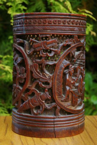 Antique 18/19thc Chinese Carved Bamboo Brush Pot photo