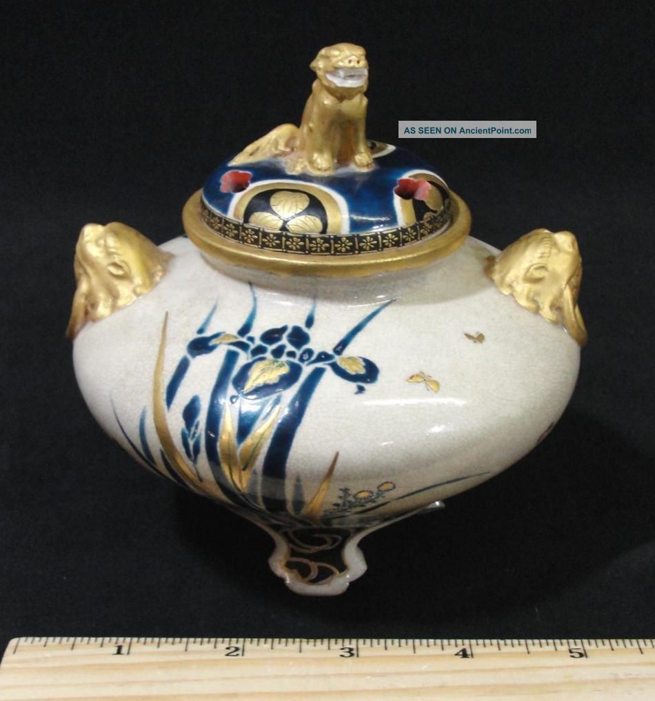 Antique Circa - 1900 Japanese Satsuma Sensor Incense Burner Artist Signed Nr Vases photo