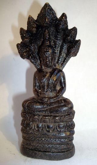 And Very Rare Khmer Bronze Buddha Statue With Serpent Naga,  Cambodia. photo