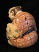 Antique Japanese 象牙 Ox Bone Netsuke Man W.  Tools Carving A Mask Maskmaker,  Signed Netsuke photo 9