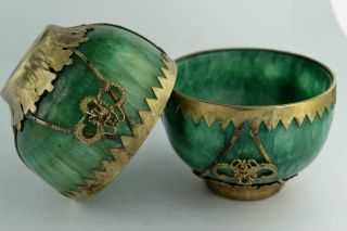 China Collectibles Old Handwork Jade Armoured Dragon Pair Bowl +++++ photo
