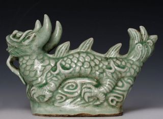 Chinese Antique 18th C Porcelain Green Glaze Carved Dragon Statue Sculptur 10171 photo