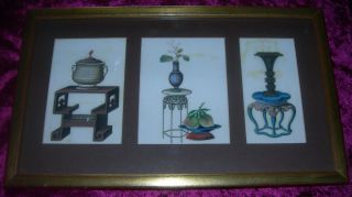 Fine Set Of Three Chinese 18th/19th Cent ' Precious Objects ' Paintings Rice Paper photo