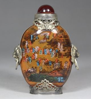 Chinese Handwork Painting Bazaar Person Old Glass Snuff Bottle photo