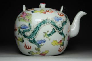 Large Asian Oriental Old Porcelain Wonderful Handwork Painting Dragon Tea Pot photo