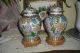 Stunning Pair Of Cloisonne Temple Jars On Wooden Stands Cloisonne photo 1
