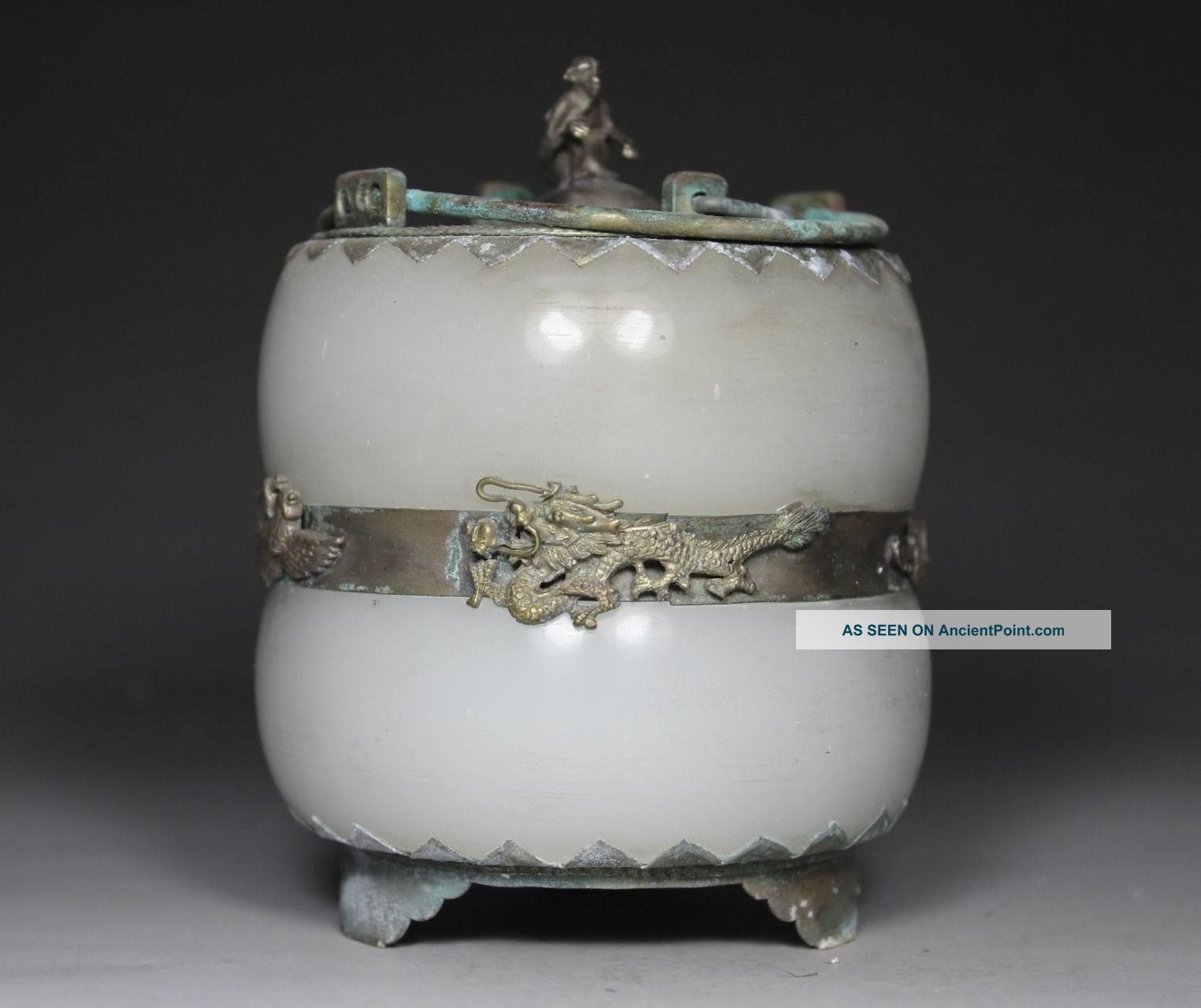 Chinese Handwork Dragon Phoenix Old Jade Incense Burner Uncategorized photo