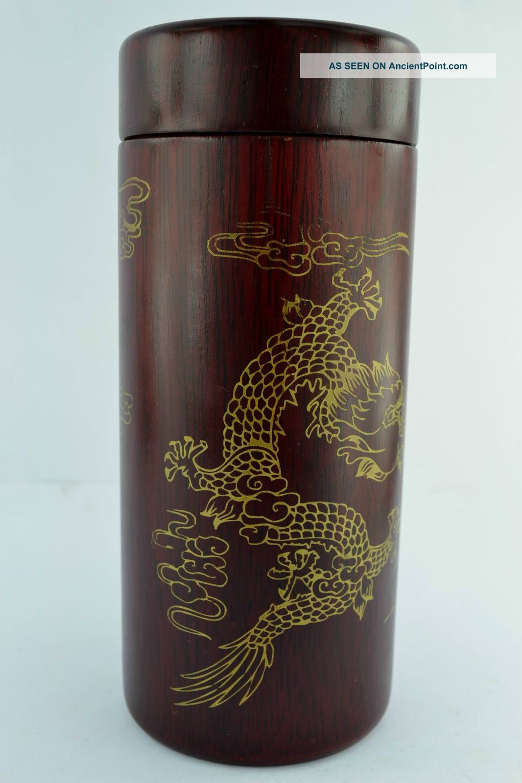 China Rare Collectibles Old Decorated Handwork Wooden Carving Dragon Tea Caddy Woodenware photo