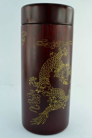 China Rare Collectibles Old Decorated Handwork Wooden Carving Dragon Tea Caddy photo