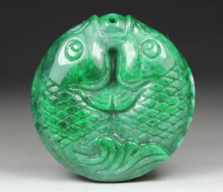 Chinese Handwork Carving Fish Old Jade Pendant photo