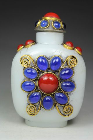Chinese Handwork Jade Butterfly Old Snuff Bottle photo