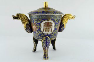 Asian Old Collectibles Decorated Wonderful Handwork Cloisonne Dragon Cann Cup photo