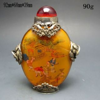 Chinese Inside Hand Painted Glass&tibetan Silver Snuff Bottle Nr/nc2048 photo