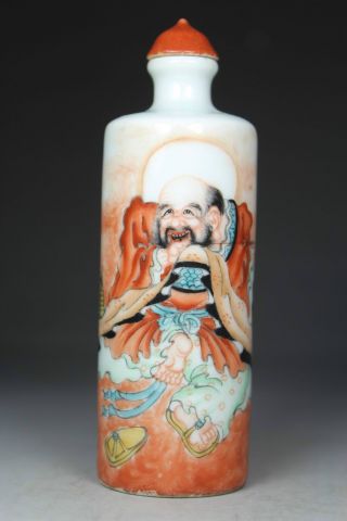 Chinese Old Porcelain Handwork Painting Buddha Snuff Bottle photo
