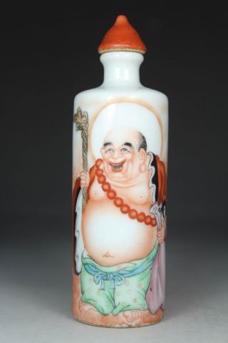Chinese Handwork Painting Buddha Old Porcelain Snuff Bottle photo