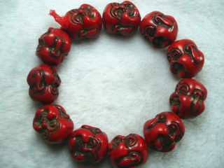 Ancient Imitation Red Coral Buddha Head Bracelet,  Evil Spirits photo