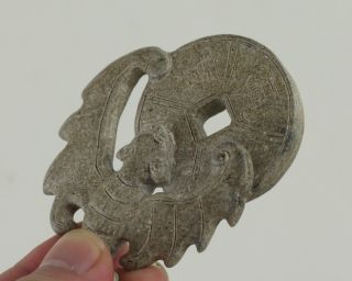 Chinese Old Jade Amulet Lucky Pendant,  Bat And Coin, photo