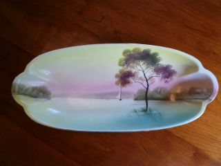 Antique 1918 Sailboat Scene Noritake Hand Painted Oval Candy Dish 11 1/2 