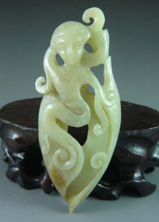 Fine Chinese Hetian Jade Carvd Woman Carving photo