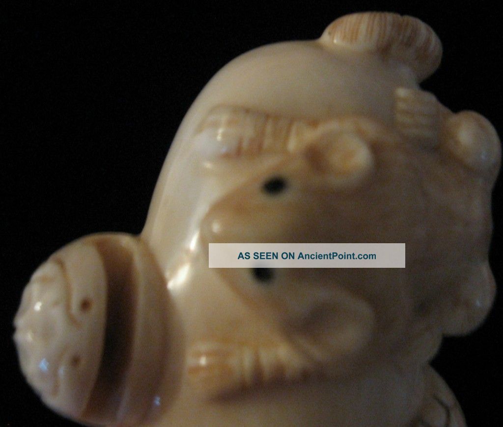 Antique Japanese Netsuke - Baby Snake Meeting Baby Mouse On Snake Egg - Signed - Netsuke photo